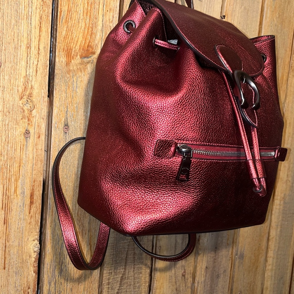 Coach Metallic Red Leather Backpack Purse Gem